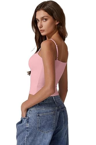 QINSEN Women's Double Lined Basic Tank Top Adjustable Spaghetti Straps Sleeveless Camisole Shirts thumbnail 4