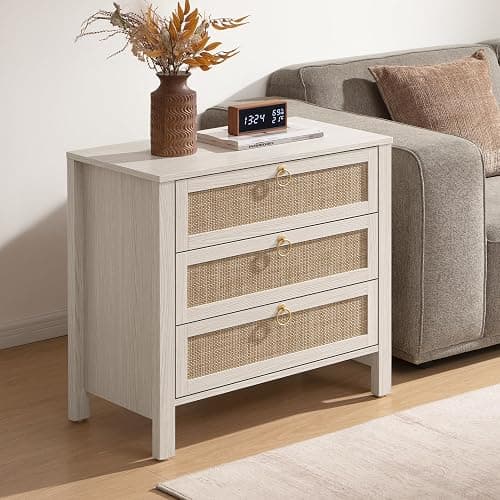 SICOTAS Nightstand Set of 2 with Drawers, Rattan Nightstands, Large Modern Boho Night Stand Wide Bedside Tables for Bedroom thumbnail 7