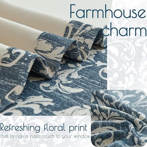 jinchan 80% Blackout Curtains for Living Room, Farmhouse Drapes with Scroll Floral Patterned for Bedroom, Extra Long Grommet Thermal Insulated Curtains, Vintage Drapes 108 inch Length 2 Panels Blue thumbnail 6