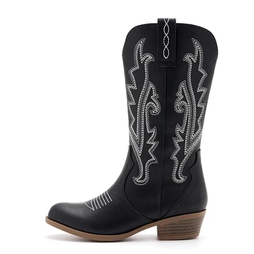 Girls Kids Western Boots Embroidered Cowgirl Cowboy Boots Girls Mid Calf Riding Shoes Little Kid/Big Kid thumbnail 2