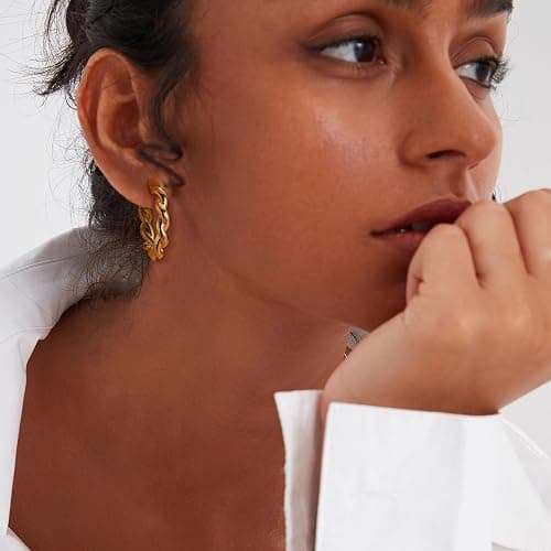THUNARAZ 9 Pairs Clip on Earrings for Women 14K Gold Plated Chunky Hoop Clips Earring Trendy Clip on Hoop Earrings for Women Non-Pierced Fake Jewelry thumbnail 3