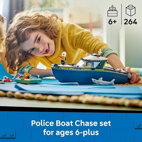 LEGO City Police Boat Chase Building Toy for Kids - Pretend Play Set for Boys & Girls, Ages 6+ - Building Blocks W/ 2 Floating Boat Toys for Playtime & Bath Time - Gift Idea for Birthdays- 60456 thumbnail 2