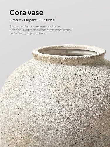 Large White Ceramic Vase - 9.8 Inch Rustic Farmhouse Flower Vase for Home Decor, Minimalist Tall Vases for Living Room, Table, Bathroom, Holiday & Weddings (Sandstone Yellow) thumbnail 4