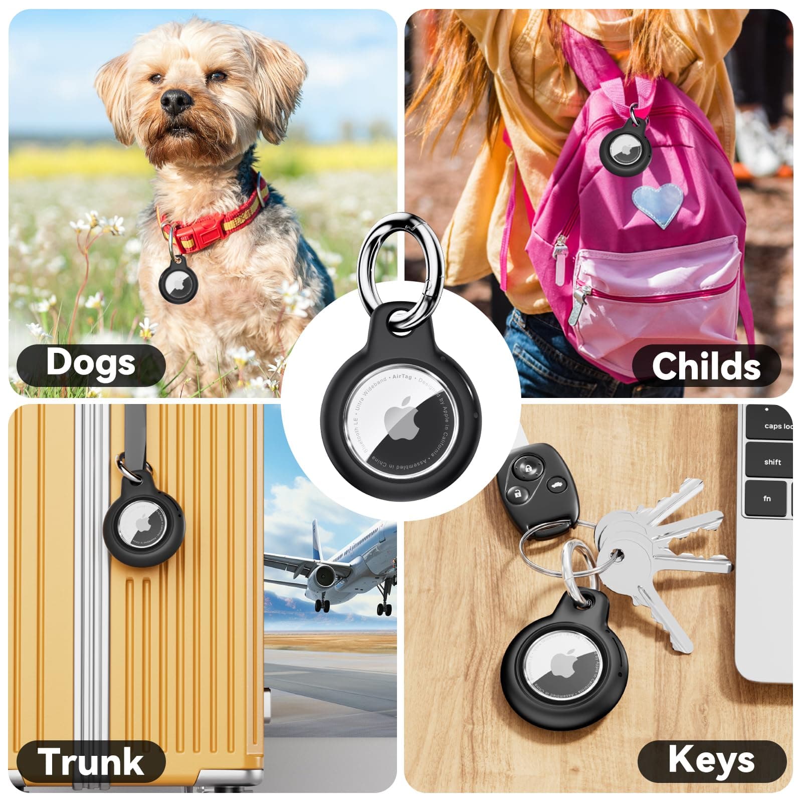 Inesore 4 Pack IPX8 Waterproof for Airtag Holder, Compatible with Apple Air Tags Keychain (with Lock),Anti-Scratch and Shock Case for Dog,Car Key,Luggage-Black*4 - Black-4 thumbnail 6