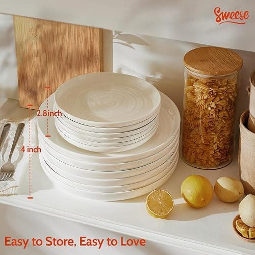 Sweese Porcelain Dinner Plates Set of 6, 10.5 Inch Dish Set - Dishwasher, Microwave, Oven Safe, Scratch Resistant, Kitchen Serving Dishes - White thumbnail 5