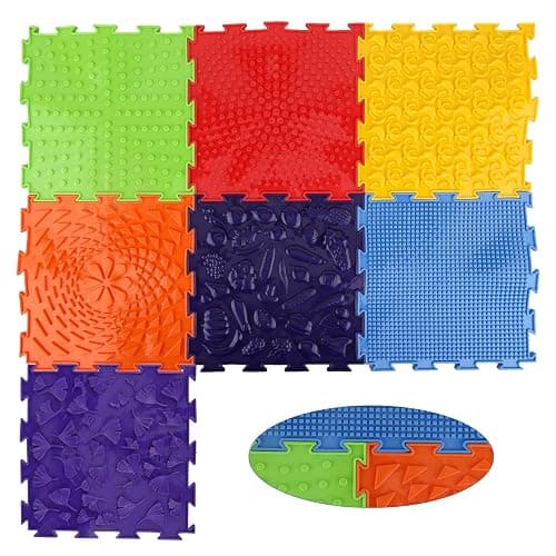 7pcs Sensory Floor Mats, Fun Rainbow Set of Sensory Mat Assorted Pattern Sensory Play Mats for Floor Massage Mat for Kids Orthopedic Floor Mat Puzzle Floor Mats for Kids (Rainbow Colors) - Image 1
