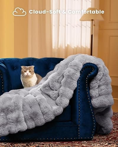 blunique Ultra Soft Cozy Faux Fur Throw Blanket, Fuzzy Plush Thick Bubble Blanket, Oversize Luxury Fluffy Blanket for Couch, Bed, and Living Room, 50x60 Inches, Light Grey thumbnail 2