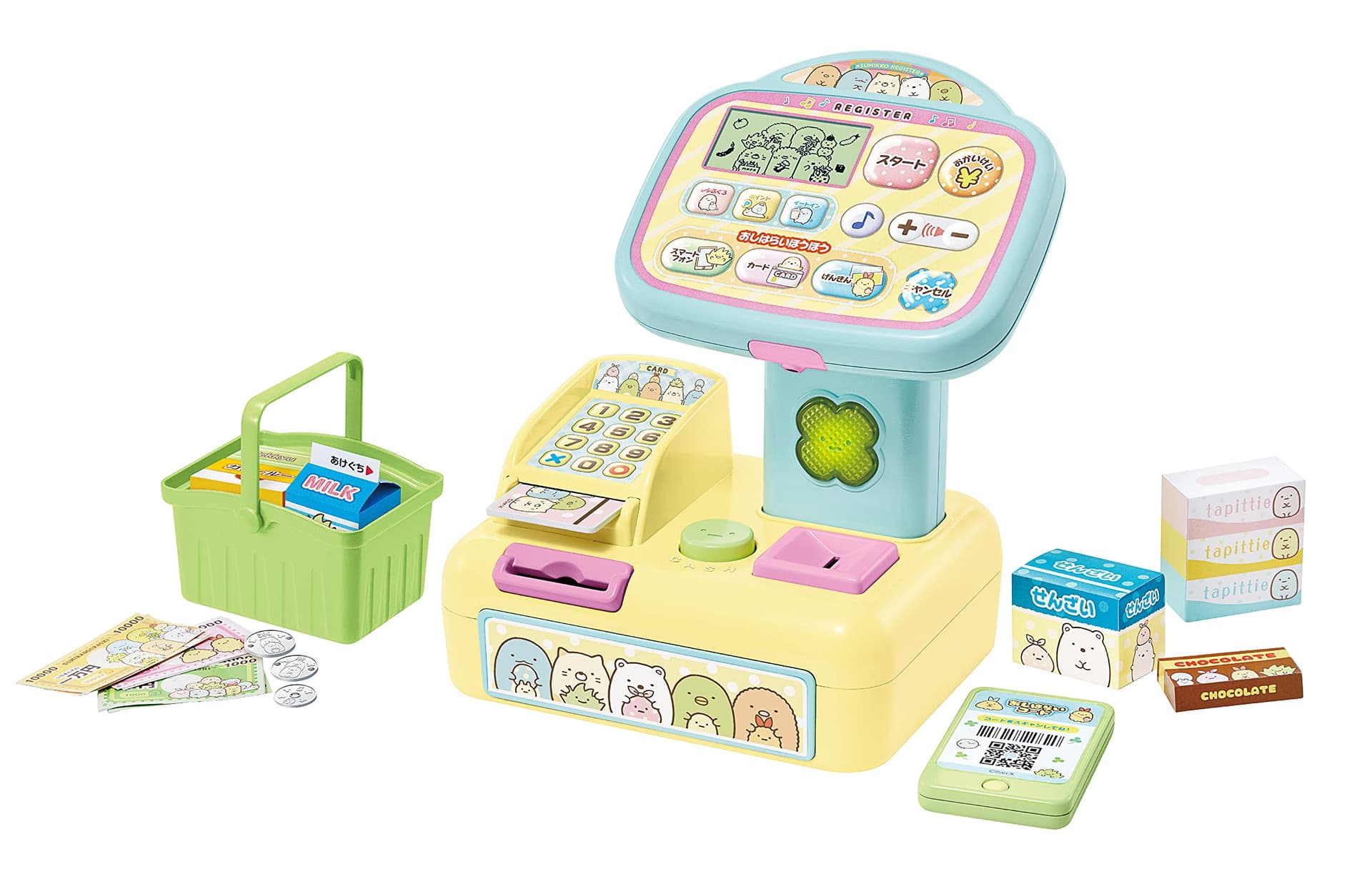 AGATSUMA Sumikkogurashi Pippi Scan to Shopping! Sumikko Self-Register Main Unit × 1, Bills × 10, Basket × 1, Sticker Sheet × 2 [Japan Toy Award 2022 Basic Toy Category Grand Prize] From 3 years old - Image 1