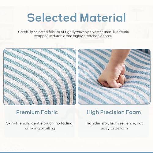 HUIMO Linen Fabric Accent Chair, Mid-Century Modern Armchair with Solid Wood Legs, Single Sofa Chair,Upholstered Reading Club Chair (1, Blue and White Stripe) thumbnail 4