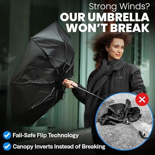 Rain-Mate 100% Windproof Umbrellas for Rain - Compact with Strong Fiberglass Rib Design & Easy Auto Open & Close - Portable Folding Mini Umbrella for Travel - Lightweight & Packable for Women & Men thumbnail 3