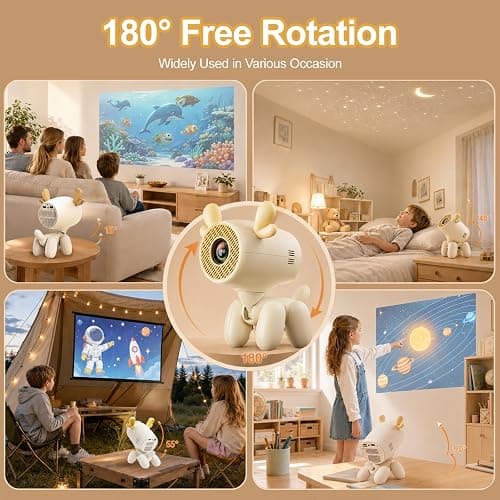 Mini Projector, Cartoon Dog Smart Projector with Wifi 6 and Bluetooth 5.1, Full HD 4K Support, Portable Projector Android 11, 160ANSI Auto Keystone Correction 130" Screen thumbnail 4