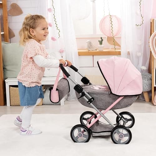 Bayer Baby Doll Stroller Toy Set with Accessories - Pink/Grey Pretend Play Carriage for Toddlers & Kids up to 18 Inch Dolls thumbnail 5