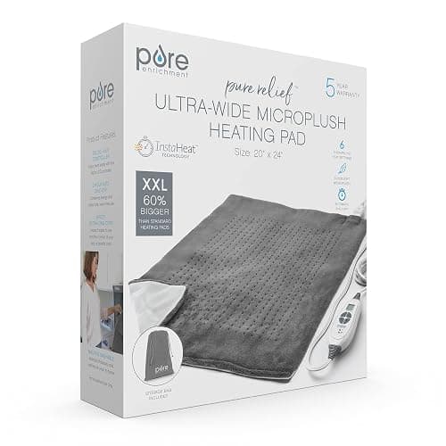Pure Enrichment PureRelief Ultra-Wide Microplush Heating Pad - 20” x 24” XXL Size & 6 Heat Settings for Temporary Neck, Shoulder & Back Pain Relief - Moist Heat Option & Machine Washable (Gray) thumbnail 8