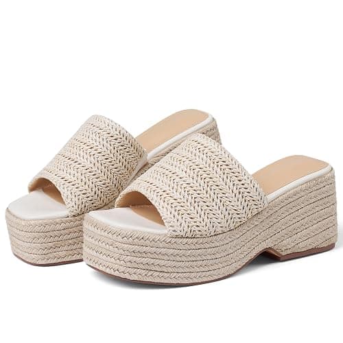 EQAUDES Platform Slip on Espadrille Sandals for Women Wedges Slides Bohemia Sandals Flatform Open Toe Beach Sandals - Image 1