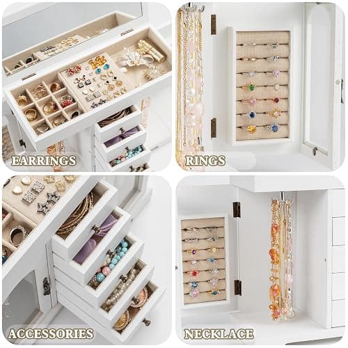 Miratino Jewelry Box for Women Girls, Wooden Jewelry Organizer Box with Mirror, 5 Layer Jewelry Storage Case Display for Necklaces Earrings Rings Bracelets Valentine's Day Gifts thumbnail 5