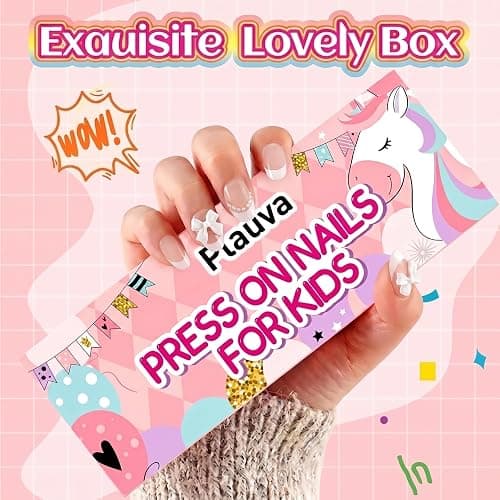 Plauva 26Pcs Press on Nails for Kids French Tip Short Almond Bow Fake Nails | with Pearl Designs for Kids Children Teenager Girls 8-12 Years Nude Press on Nails with Nail Glue thumbnail 2