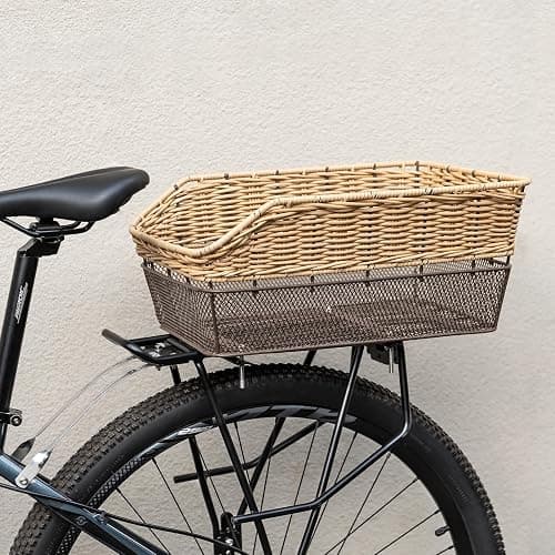 CXWXC Rear Bike Basket - Large Bicycle Rear Basket with Cargo Net and Waterproof Cover, Hand-Woven Baskets Rear Large Capacity thumbnail 2
