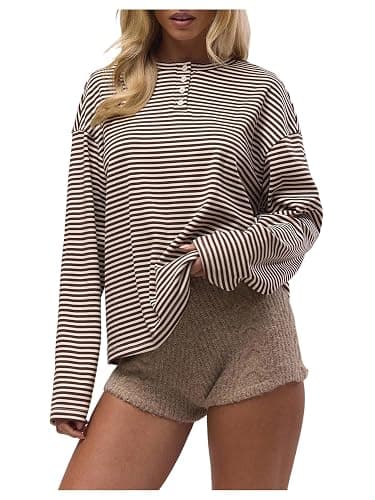 SOLY HUX Women's Striped Long Sleeve T Shirts Henley Tops Crew Neck Button Classic Tees Fall Clothes - Image 1
