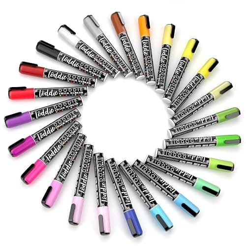 Loddie Doddie Chalk Markers - 24-Pack, 6mm Reversible Tips - Colored Chalk Pens for Art & Decor - Window Markers for Glass & Metal - Dry Erase Pens for Mirrors & More thumbnail 9