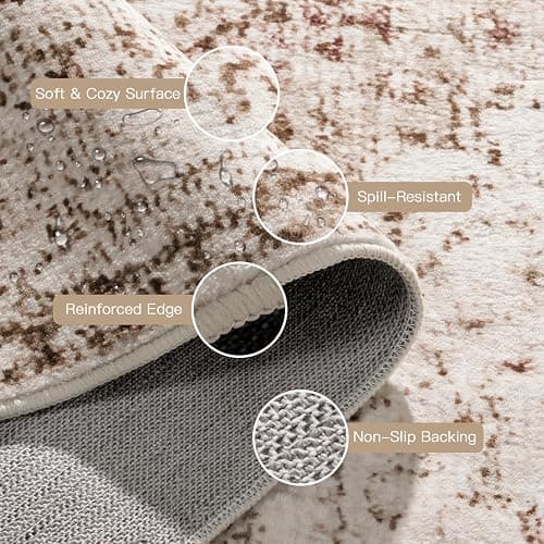 Lofus 5x7 Area Rugs for Living Room, Washable Area Rug, Rugs for Bedroom, Kitchen, Vintage Boho Carpet, Soft Non-Slip, Low Pile Large Area Rug for Office Dining Room, Vintage Beige Brown thumbnail 5