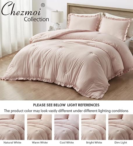 Chezmoi Collection Nora Blush Comforter Set Full Size 3-Piece Fluffy Soft Stone-Washed Ruffled Shabby Chic Bedding for All Season thumbnail 5