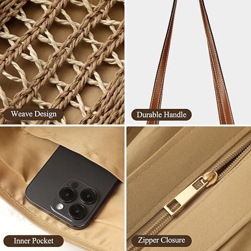 Trifabricy Beach Bags for Women, Summer Straw Bag, Woven Straw Beach Tote Bag Shoulder Handbags thumbnail 4