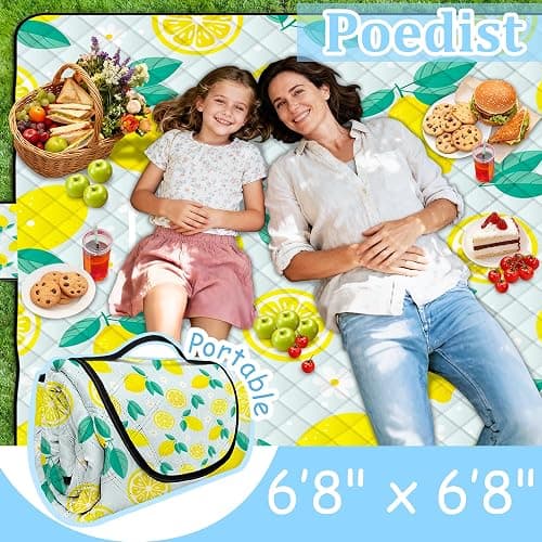 Extra Large Picnic Blanket Waterproof,80"x 80"Foldable Machine Washable Beach Blankets,Outdoor Blanket for 6-8 Adults,Picnic Mat Suitable for Indoor Crawling,Park Beach,Camping,Hiking,Travel(Lemon) thumbnail 8