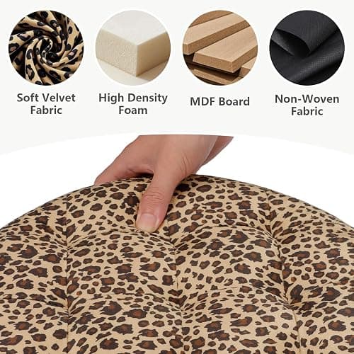 AmasSmile Storage Ottoman Folding Foot Rest Stool, 14x14x13 inch Small Velvet Footstool Bench, Short Ottoman Bench, Storage Foot Rest Store, Blanket Chest, Leopard Print thumbnail 6