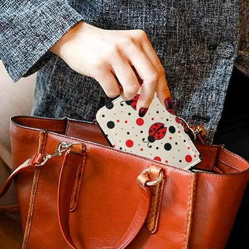 OTVEE RFID Credit Card Holder Case, Microfiber Leather Zipper Card Wallet for Women (Ladybugs) thumbnail 6