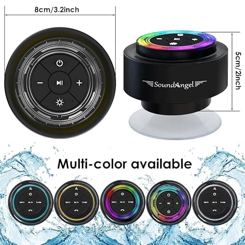 SoundAngel Mate(2 Gen) Bluetooth Shower Speaker, Certified IPX7 Waterproof, 8W Crystal Sound&Rich Bass, 12H Playtime, Christmas Stocking Stuffers for Teens Women Men, White Elephant Gifts (Line Light) thumbnail 8
