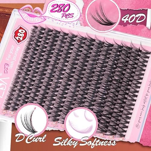 EMEDA Lash Clusters - 280pcs 30D 40D Individual Lashes D Curl Lash Clusters Mixed Tray 9-16mm Cluster Lashes DIY Lash Extensions Soft Eyelash Clusters (40D-0.07D-9-16mm) thumbnail 2