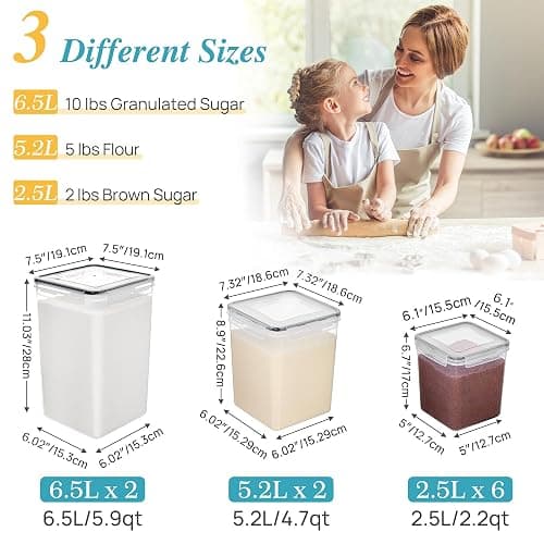 Vtopmart 10 PCS Flour and Sugar Storage Container, Large Airtight Food Canisters with Lids for Kitchen, Pantry Organization, BPA Free, Black thumbnail 3