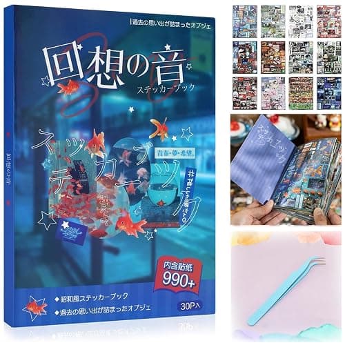 990Pcs Japanese Sticker Book, Retro Romantic Memory Series Comic Books Style Korean Sticker Aesthetic Japanese Stickers Book for Adults Gifts (Blue Style) - Image 1