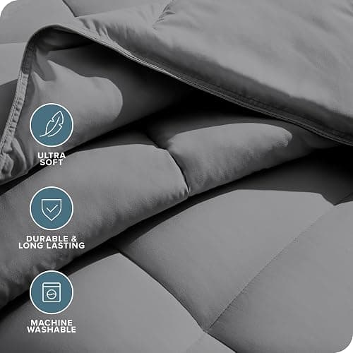 Bare Home Duvet Insert Comforter - Twin/Twin Extra Long - 8 Duvet Loops - Goose Down Alternative - Ultra-Soft - Premium 1800 Series - All Season Warmth - Bedding Comforter (Twin/Twin XL, Grey) thumbnail 4