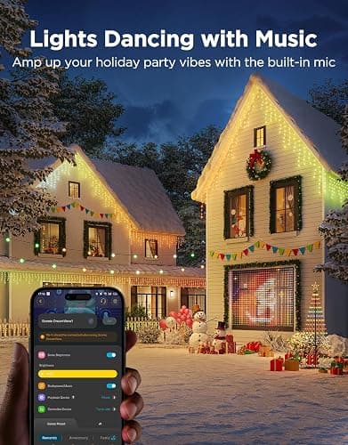 Govee Icicle Lights, Smart RGBIC Christmas Lights for Outside, 33ft with 400 LEDs Icicle Light Outdoor, IP67 Waterproof, Music Sync, Voice Control, 78+ Scene Modes for Christmas Decor thumbnail 7