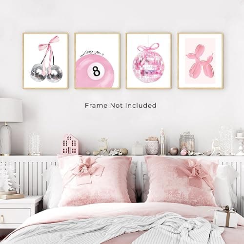 Coquette Room Decor, Preppy Aesthetic Posters for Room, Pink Disco 8 Ball Wall Art Prints, Trendy Cute Teen Girls College Dorm Bedroom TikTok Lucky Cherry Wall Posters, 8 x 10 Unframed, Set of 6 thumbnail 4