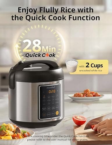 COMFEE' Rice Cooker, 14-in-1 Stainless Steel Multi Cooker, Slow Cooker, Steamer, Sauté, and Warmer, 5.3 QT, 20 Cups Cooked (10 Cups Uncooked), Brown Rice, Quinoa and Oatmeal thumbnail 3