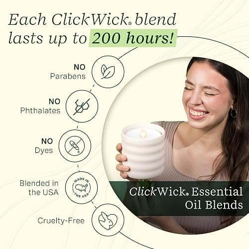 Lifelines Flameless Candle Aromatherapy Essential Oil Diffuser with 2 ClickWick Essential Oil Blends - Cordless & Waterless Diffuser for Home - Scented Electric Candles Blow Out Flame - Frosted Cream thumbnail 5