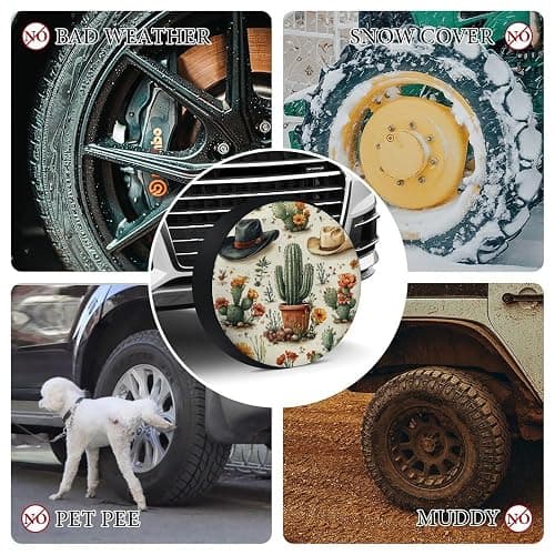 Cactus Garden Pattern Tire Covers Wheel Cover Protectors Waterproof Spare Tire Cover Universal Fit RV SUV Truck Trailer Accessories thumbnail 7