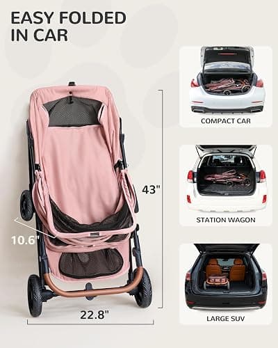 OJCME Dog Stroller for Large & Medium Dogs (20–132 lbs), Pet Stroller for 2 Small Dogs, Extra Large Heavy Duty, Foldable & Ventilated, Pink or Navy thumbnail 3