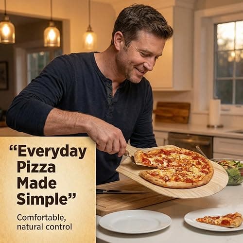 KitchenDine Pizza Peel 16 Inch, Wooden Pizza Paddle with Handle — Large 16" x 14" Pinewood Pizza Board for Indoor Oven & Outdoor Grill, Bread & Charcuterie Serving Board, 24" Tapered Wood Peel (1) thumbnail 6
