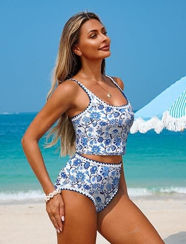 ZAFUL Tankini Swimsuit Tummy Control Bathing Suits Two Piece Swim Top with High Waisted Bottom thumbnail 3