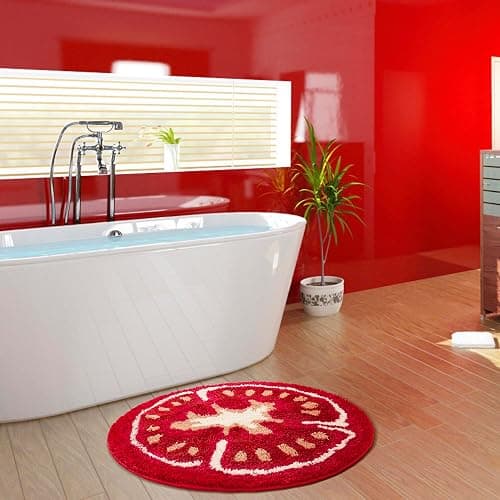 FROZZUR Tomato Cute Bath Mat for Bathroom, Red Round Bath Mat Non Slip Food Shaped Washable Bathtub Rug Bathroom Decor Tub Watermelon Kitchen Decoration thumbnail 3