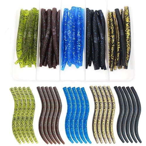 Lilureena Ned Rig Kit for Bass Fishing – 25pcs/40pcs/60pcs/133pcs Finesse Soft Plastic Worms, Stick Baits, Swimbaits Lures with Shroom Ned Jig Heads, Complete Lure Set for Freshwater Fishing - Image 1