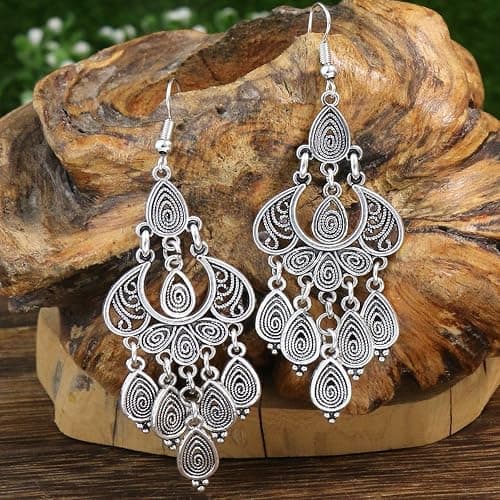 JIMARIN Unique Bohemian Vintage Bronze Chandelier Teardrop Flower Geometry Dangle Drop Earrings For Women thumbnail 5