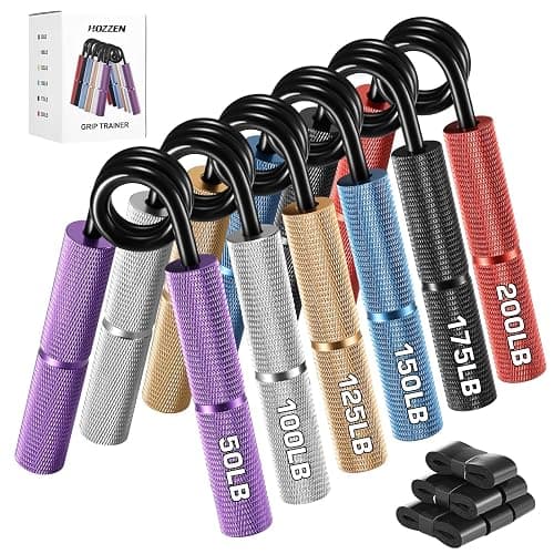 Hozzen Grip Strength Trainer, 6 Pack Grip Strength Trainer Set (50-350LB), No Slip Hand Grip Strengthener, Wrist Forearm Strengthener with Grip Tape for Strength Training, Exercise, Injury Recovery - Image 1