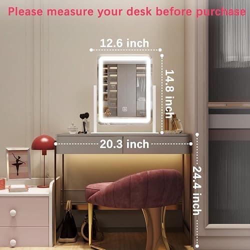 ROLOVE Vanity Mirror with Lights, 12.6"x15" LED Makeup Mirror with Lights, Smart Touch Control 3 Color Dimmable, Lighted Desk Mirror for Bedroom, Light Up Mirror thumbnail 8