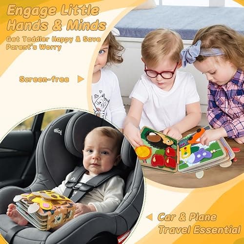 Cobelae Montessori Busy Book for Toddlers 1-3, Toddler Busy Board Felt Quiet Book, Baby Preschool Learning Activity Books Airplane Travel Toys for Kids Ages 1+ Year Old Boys Girls Gifts thumbnail 7