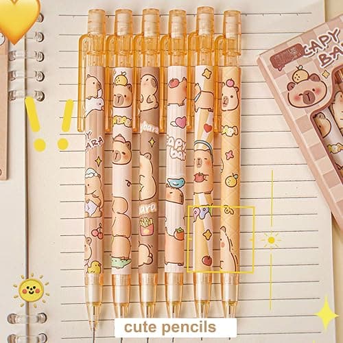 MOZXIRZ 4 Pcs Cute Mechanical Pencils with Eraser 0.5mm Cartoon Capybara Mechanical Pencil School Pencil for Boy Girl Women (6pcs Capybara) thumbnail 3