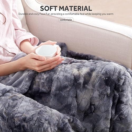 Warmrest Electric Blanket Heated Throw Blanket Soft 𝐅𝐚𝐮𝐱 𝐅𝐮𝐫, 𝟏𝟑𝟎𝐱𝟏𝟔𝟎 𝐜𝐦 - 6 Heat Levels Fast Heating, 1 to 10 Hours Auto-Off Detachable Controller Machine Washable Grey thumbnail 8